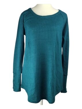 Chaser Teal Waffle Knit Sweater Womens M Long Sleeve Thermal Soft Casual